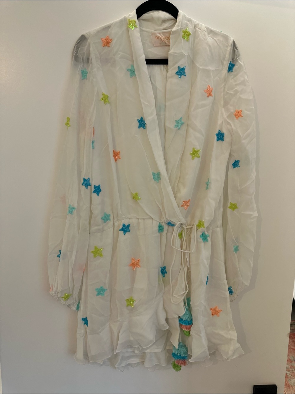 Rococo Sand White Star-Embroidered Long Sleeve Dress